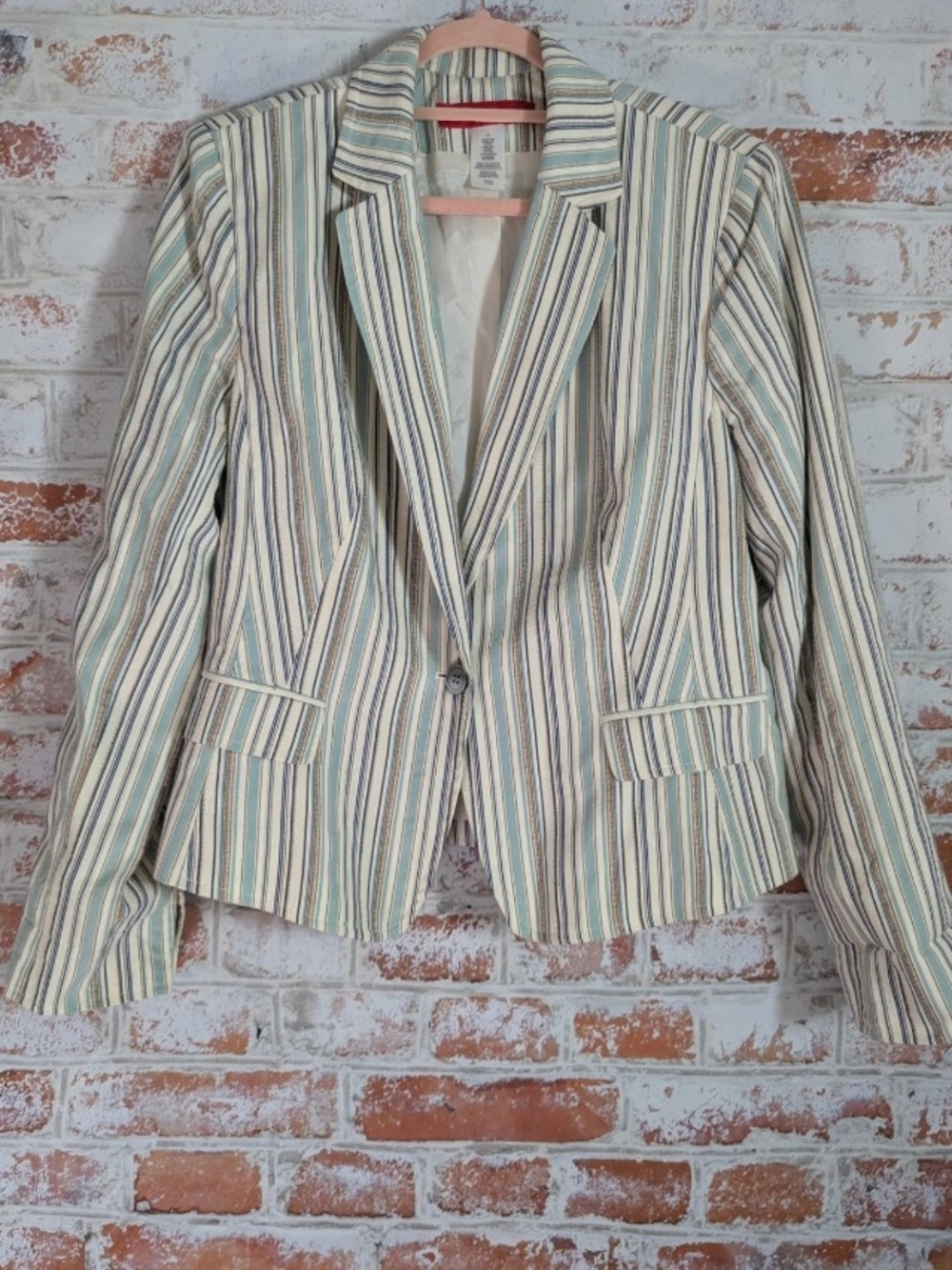 Anne Klein Striped Blazer in Cream, Blue, Green